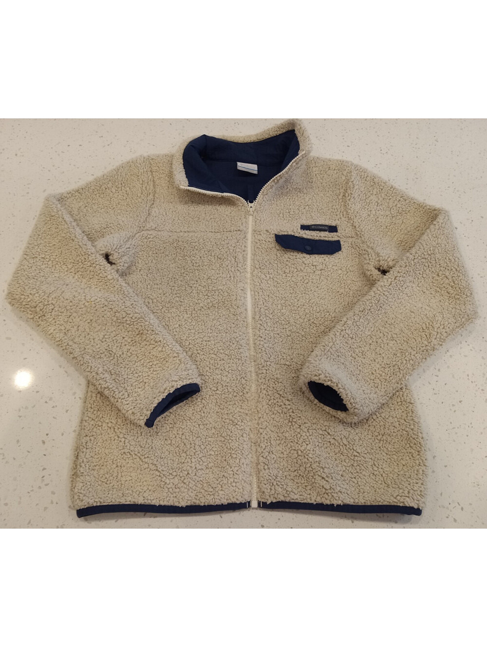 Columbia Mountainside Jacket Womens Medium M Cream Navy Sherpa Fleece Full Zip